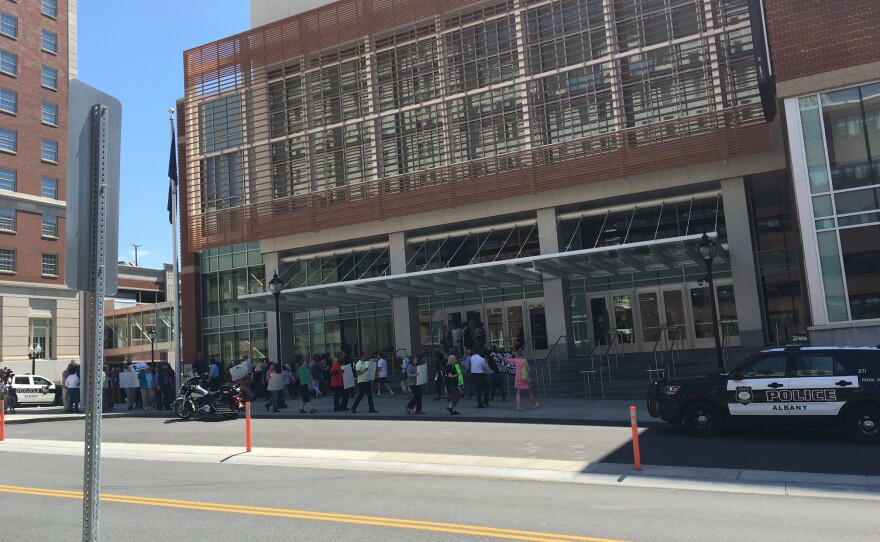 Demonstration outside the Albany Capital Center.