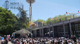 Hundreds sit at the annual naturalization ceremony at Seattle Center on Thursday, July 4, 2024.
