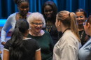 Angeline Kotlowski speaks to Wilkes-Barre Area students participating in the College Ready Program through the district and Luzerne County Community College.