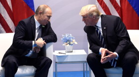 U.S. President Donald Trump (right) and Russia's President Vladimir Putin hold a meeting on the sidelines of the G20 Summit in Hamburg, Germany, on July 7, 2017. (Saul Loeb/AFP/Getty Images)
