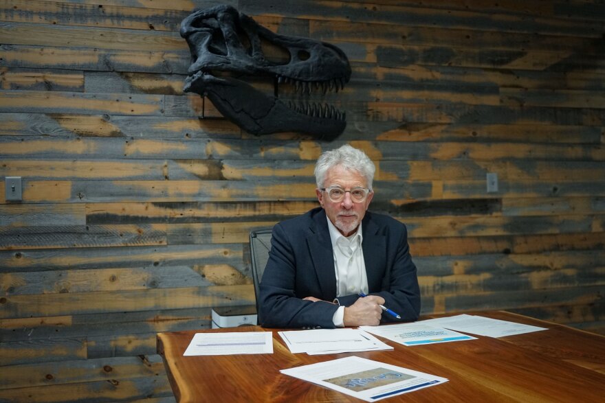 Attorney Mark Moffat sits at his conference room table in Salt Lake City, Dec. 4, 2025. Moffat said he’s seen a sharp increase in child sex abuse material cases in the past few years.