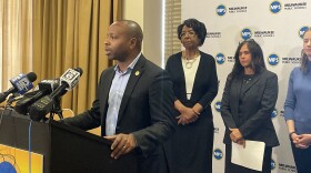 Milwaukee Mayor Cavalier Johnson speaks at a news conference regarding lead paint remediation projects in MPS schools on Thursday, April 3, 2025.