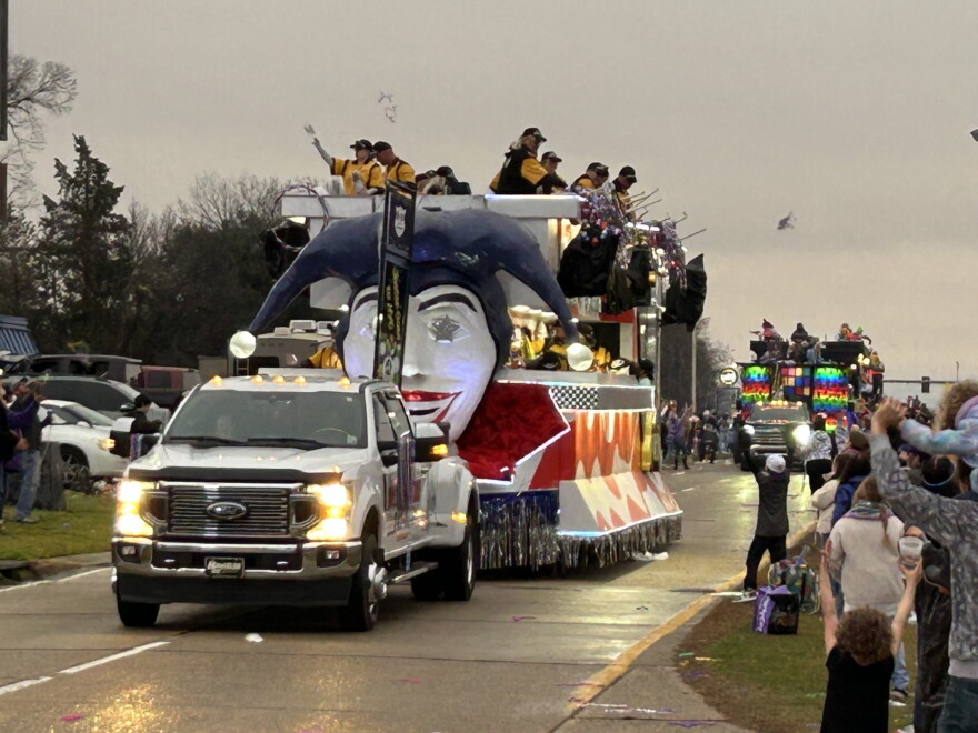 One of the final floats in the Krewe of Centaur Parade seen heading west on Shreveport-Barksdale Highway on Saturday, February 3, 2024.