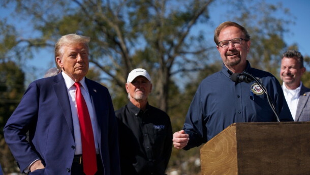 Former President Trump spoke in Swannanoa alongside Rep. Chuck Edwards on the campaign trail in October.