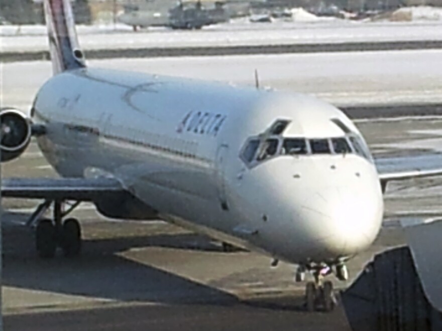 A Delta Air Lines DC-9 taxis on the tarmac at Minneapolis-Saint Paul International Airport on Monday before its final scheduled commercial flight.