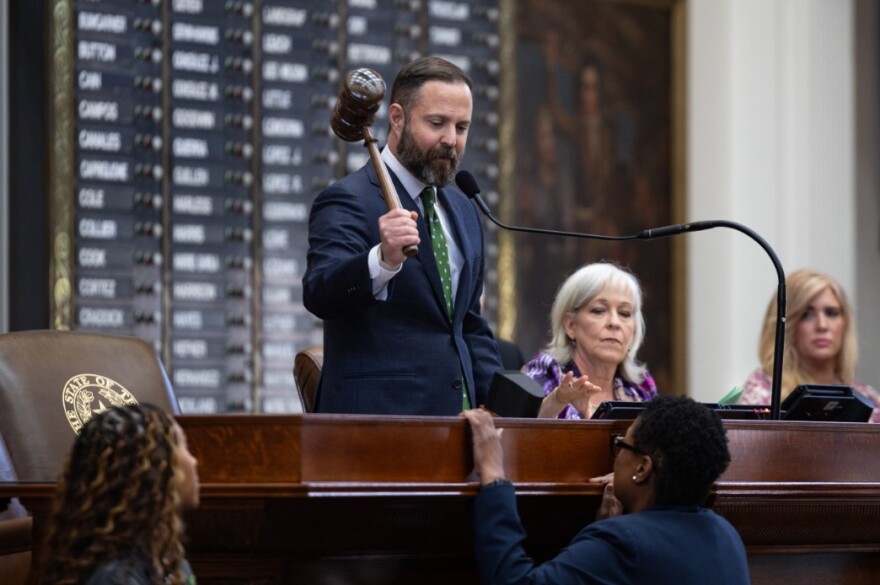 Rep. Dustin Burrows gavels in during the opening day of the special session at the Texas Capitol on Monday, July 21, 2025.