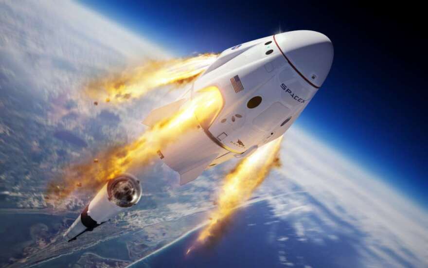 Rendering of Crew Dragon's abort system firing mid-flight. Photo: SpaceX / Twitter
