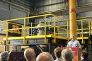 Natural Resources Research Institute Taconite Chair Brett Spigarelli speaks at the direct reduced iron simulator launch on July 27, 2026, in Coleraine.