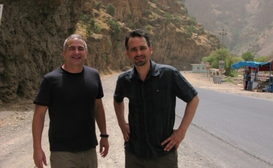 Quil Lawrence met Anthony Shadid in Afghanistan in the winter of 2001. Here, Shadid (left) and Lawrence are seen on a trip to Iraqi Kurdistan in summer of 2009.