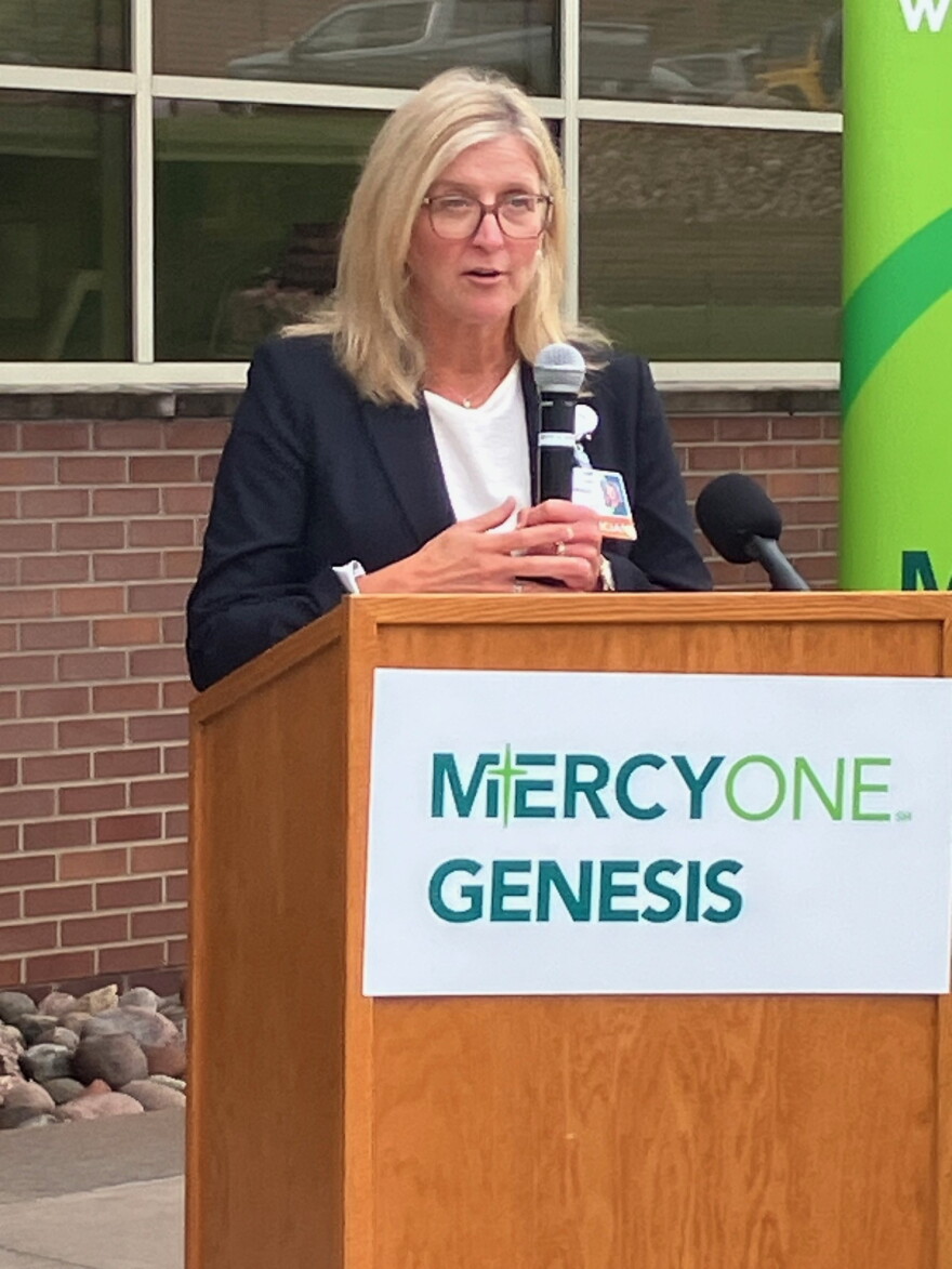 Dr. Jenna Benoit, chief medical officer of MercyOne Genesis, speaks at the Wednesday groundbreaking in Davenport, Sept. 16, 2026.