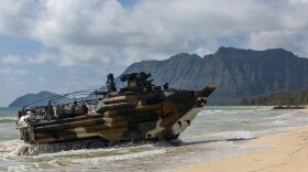 Republic of Korea Marines with 1st Assault Amphibian Vehicle Battalion arrive on a KAAV-7A1 assault amphibious vehicle during ship-to-shore movements at Marine Corps Training Area Bellows, Hawaiʻi, June 21, 2026, ahead of Exercise Rim of the Pacific 2026.
