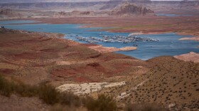 The Wahweap Marina floats on Lake Powell at the Glen Canyon National Recreation Area, Wednesday, July 15, 2026, near Page, Ariz.