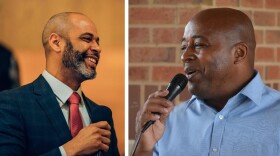 Couri Thomas, left, and Rev. Chuck Brown, right