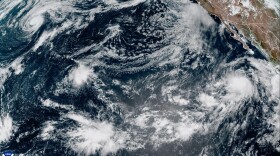 This satellite image from Sunday morningshows storm activity in the Pacific, including Tropical Storm Moke.