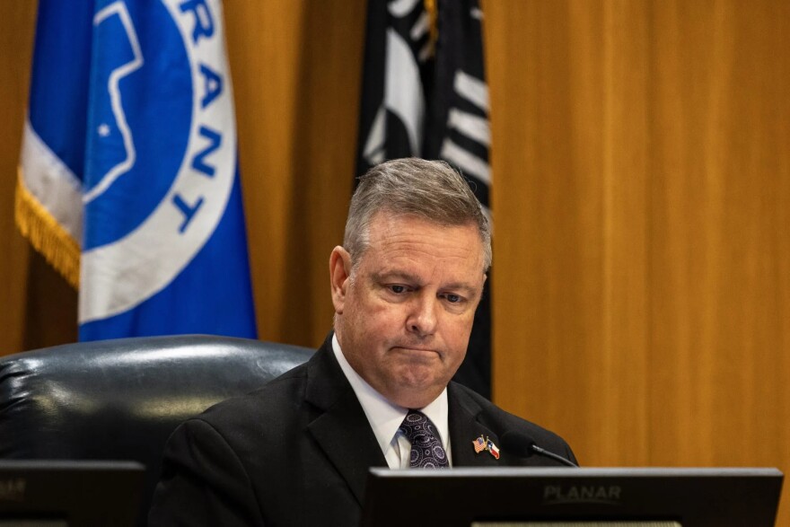 Tarrant County Judge Tim O’Hare at the Tarrant County Commissioners Court meeting Feb. 10, 2026, in Fort Worth.