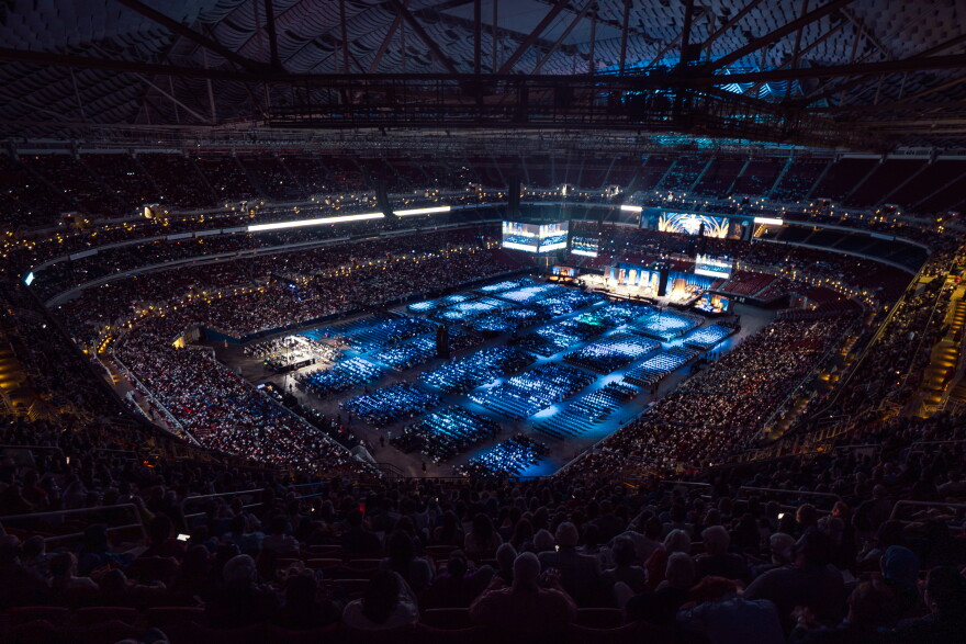 Thousands of people fill the Dome at America's Center for the beatification Mass of the late Archbishop Fulton J. Sheen on Thursday.