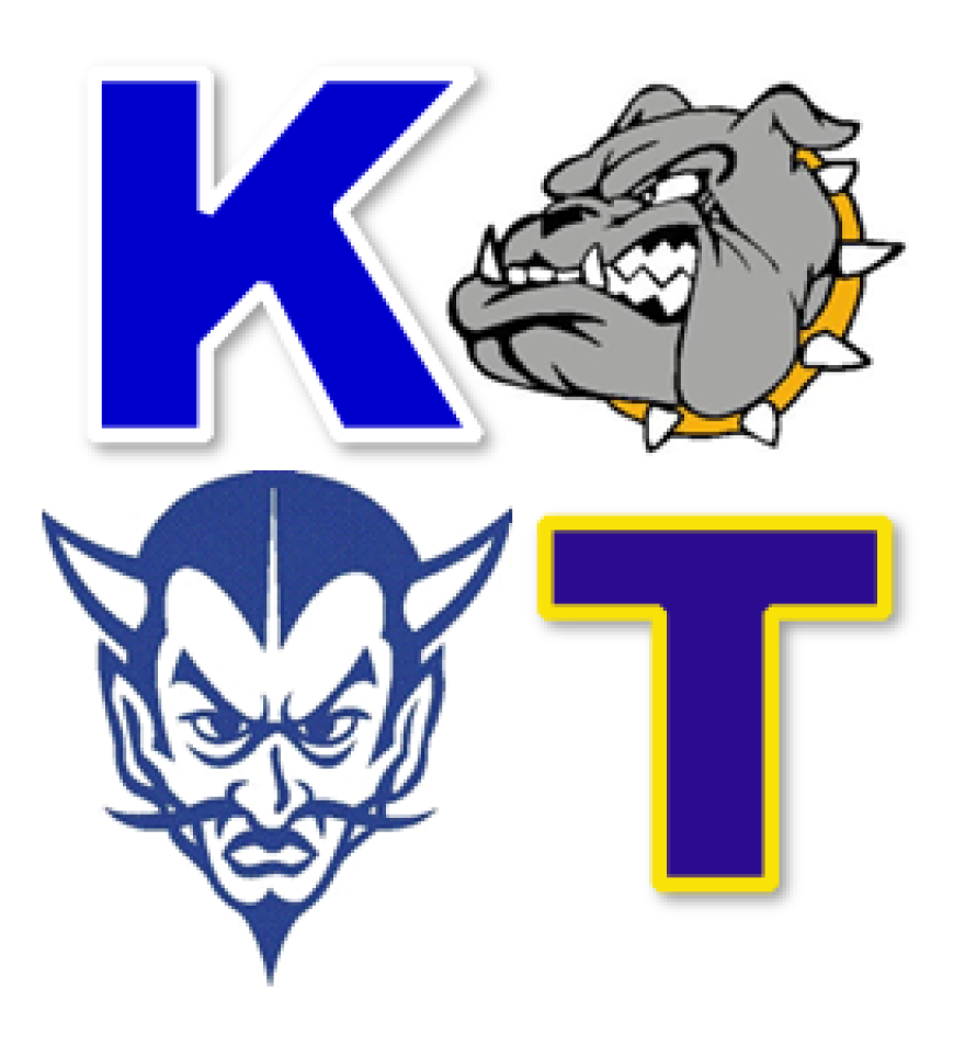 The blue and gold bulldog and devil logo of Ken-Ton School athletics