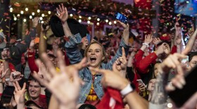 Fans explode into cheers in the Power and Light District.