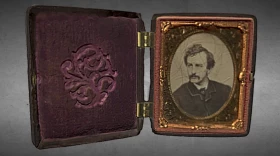 This image of Lincoln assassin John Wilkes Booth contains hair purportedly from his head after being fatally shot in a manhunt following Lincoln’s murder. It was among a cache of items originally acquired for display at the Abraham Lincoln Presidential Library and Museum in Springfield.