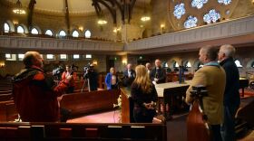 Tara Parrish, Director of the Pioneer Valley Project, speaks inside the South Congregational United Church of Christ in Springfield, Massachusetts. 