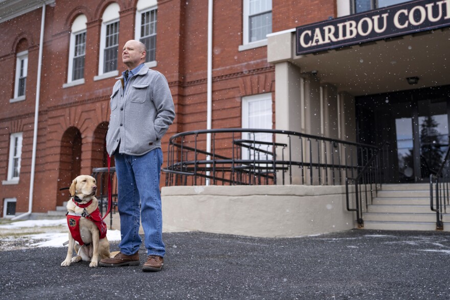 Todd Collins, District Attorney for District #8, poses for a portrait outside the Aroostook County Superior Court in Caribou, Maine, on Saturday, March 16, 2024.