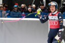 United States' Lindsey Vonn at the finish line after crashing, during an alpine ski, women's World Cup downhill, in Crans Montana , Switzerland, Friday, Jan. 30, 2026.