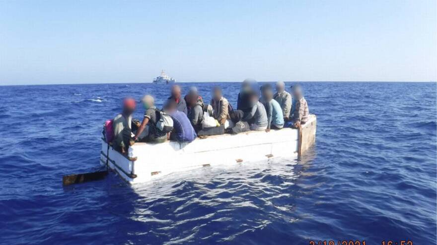  Cuban migrants in a makeshift balsa, or raft, in the water south of Key West earlier this year.