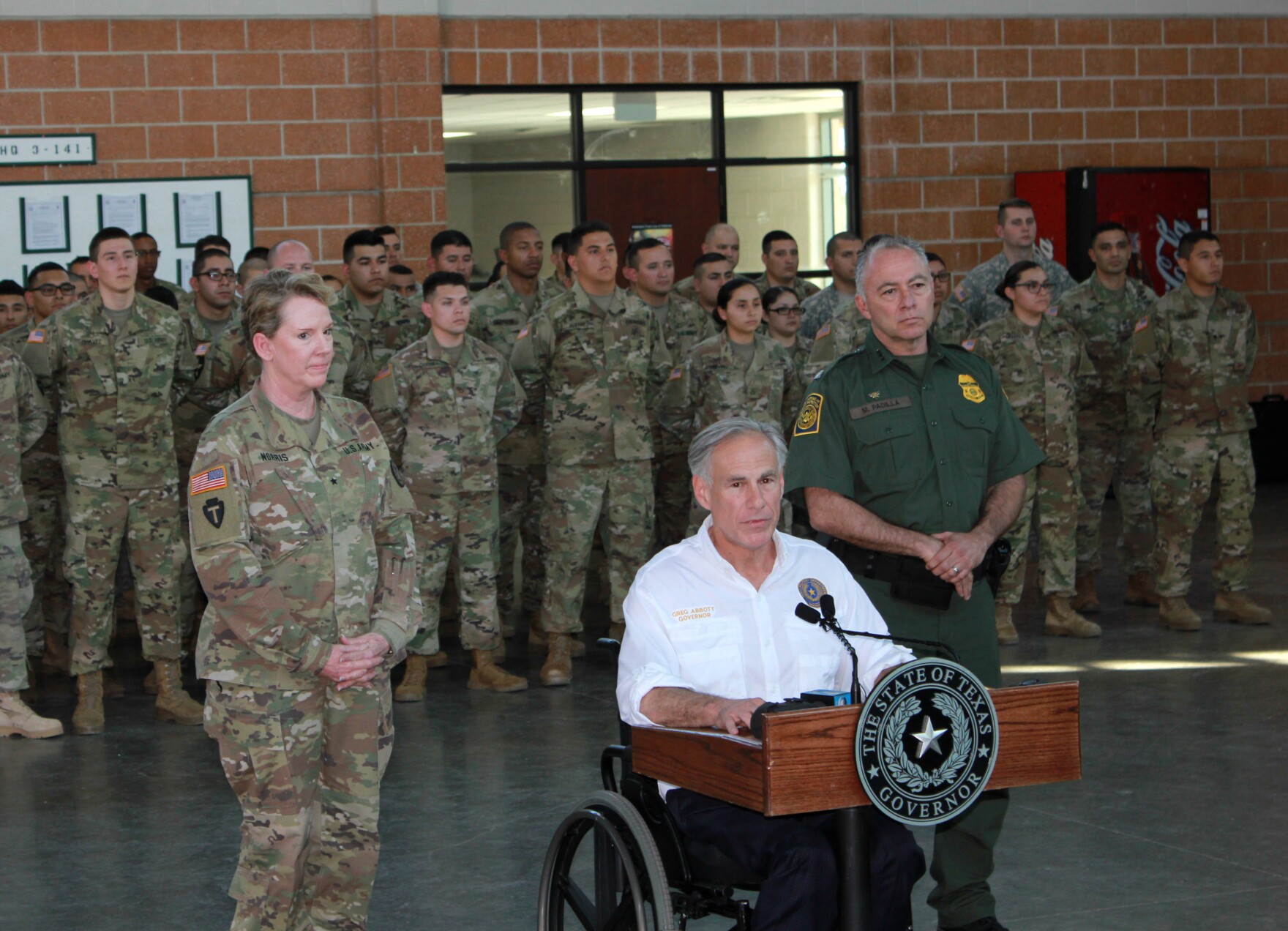 Texas Gov. Briefs National Guardsmen At Weslaco Armory TPR