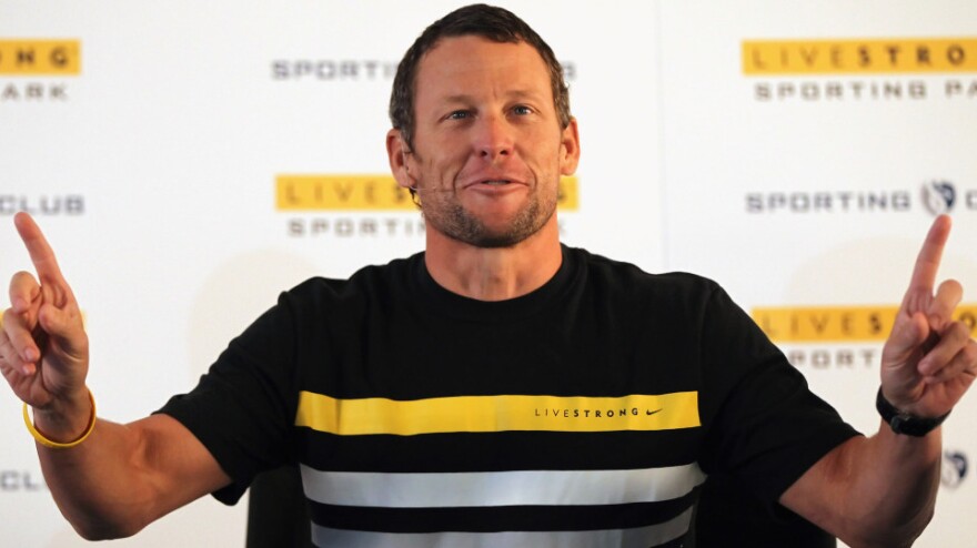 Lance Armstrong speaks at a press conference to announce the naming rights of the new Livestrong Sporting Park in Kansas City, Kan. It's the first major stadium in the U.S. named after a non-profit organization.