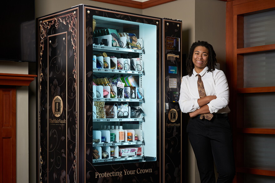 Washington University fashion design senior Zariah Taylor opened TheHairVault, an on-campus vending machine that provides hair products for students with textured hair types, on Sept. 9.