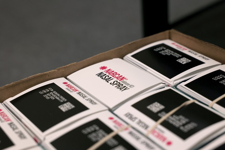 At the end of the Save-a-Life event, audience members could receive a package of naloxone to take with them on Wednesday, April 19, 2023, at Missouri United Methodist Church in Columbia. Heather Harlan, the evening’s presenter, said there is a standing order in the state that Missourians do not need a prescription to get naloxone, and individuals without health insurance are able to attain the nasal spray at the Boone County Department of Public Health and Human Services building on Worley Street in Columbia.