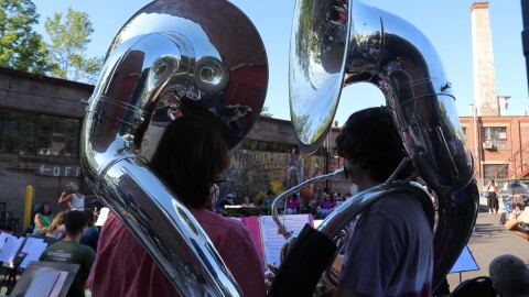 Max (left) and John (right) play sousaphones