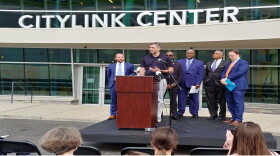 Representatives of CityLink, FC Cincinnati, and contractors announce the First Source program.