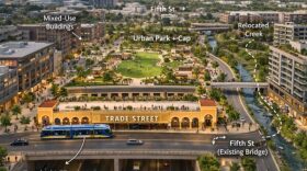 AI-generated vision of a capped I-77 corridor between Trade and 5th Street shared by West Charlotte community leader J’Tanya Adams.