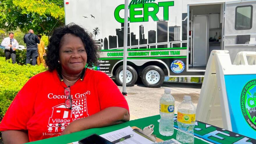 Linda Williams, a Coconut Grove resident, has been a member of her neighborhood’s Community Emergency Response Team for years. She encouraged people to register for the training at an event Thursday outside City Hall to mark the relaunch of the city’s CERT program with new federal funds.