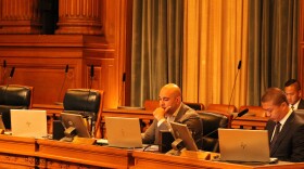 San Francisco Supervisor Bilal Mahmood (left) at a Board of Supervisors meeting