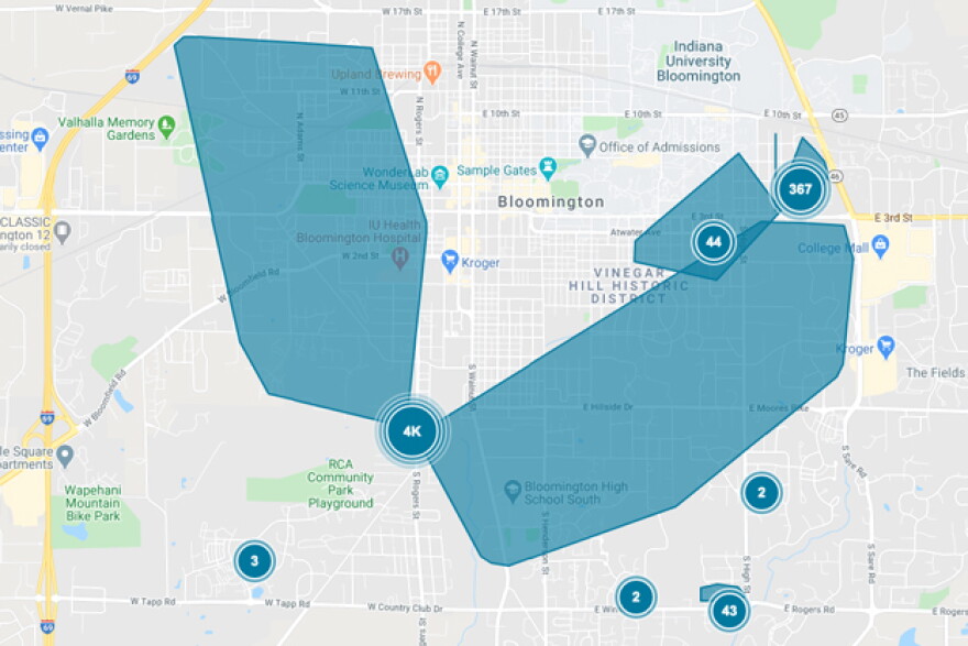 Duke Power Outage map at 1:50 p.m. Wednesday