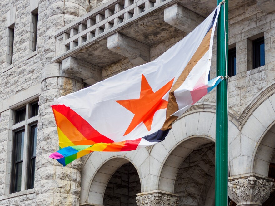 Syracuse City Flag combined with Pride Flag.