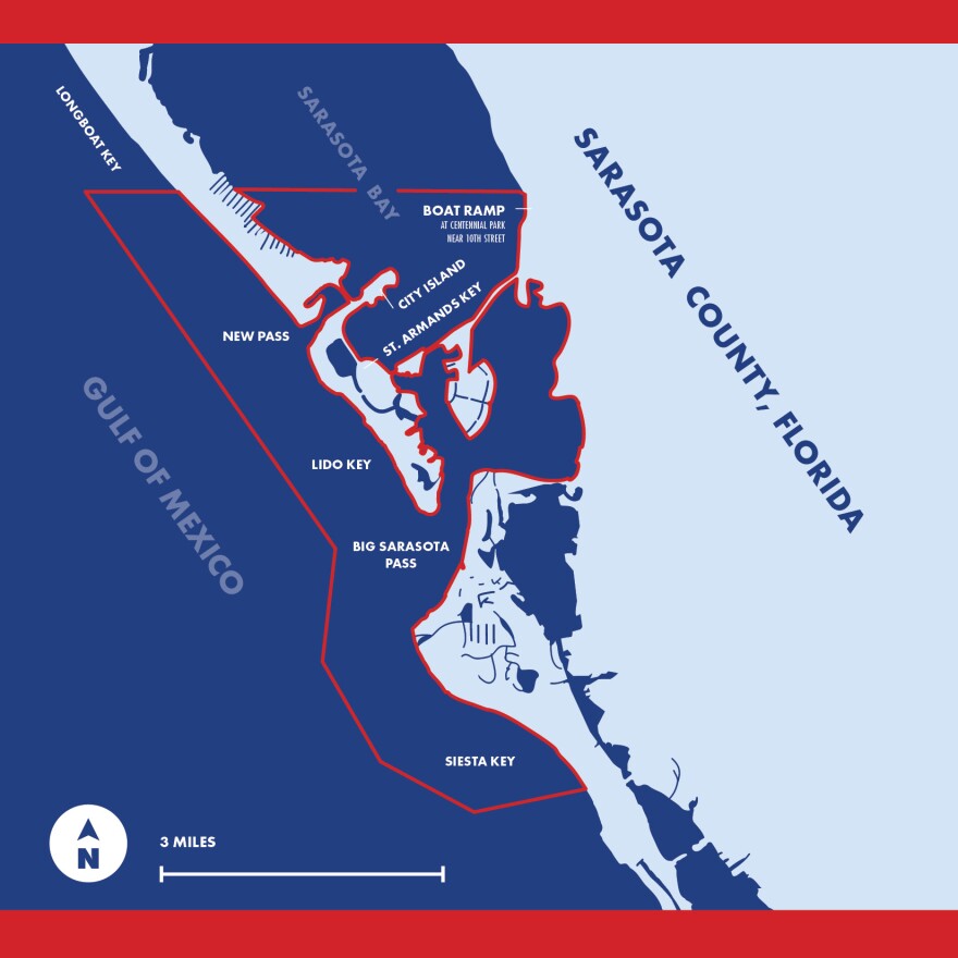 Map shows coastal Sarasota