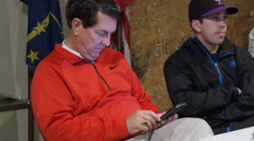 Terre Haute Mayor Duke Bennett looks up election returns Tuesday night.