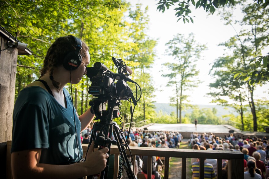  An intern films a performance at Jacob's Pillow in Becket, Massachusetts.