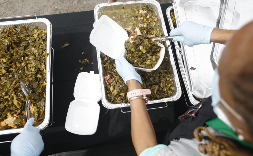 Collard greens are being served during the 2022 Publix Tampa Bay Collard Festival in St. Petersburg, Florida, on Saturday, February 19, 2022. Photo by Octavio Jones for WUSF