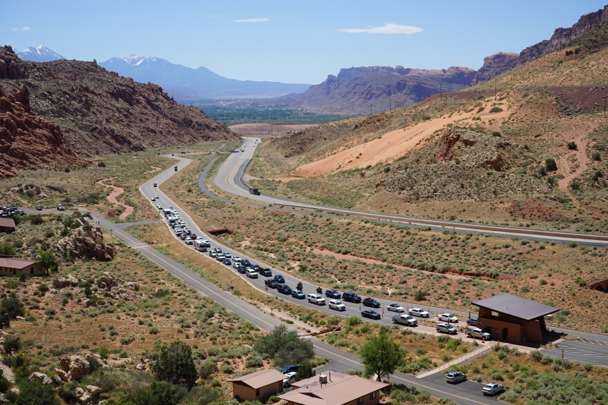 Daily visitation at Arches National Park averaged between 1,500 and 2,000 cars in March 2016. The park welcomed around 1,900 cars on Sunday, March 15, 2020.