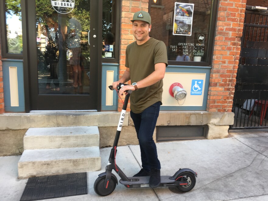 Greg Damico first saw Bird on a trip to San Diego. He likes that you can leave the scooter anywhere when you're finished with it.