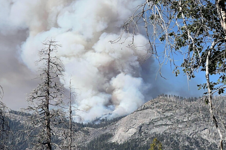 This photo provided by the National Parks Service shows the Dome Fire burning in Yosemite National Park on Tuesday, Sept. 15, 2026.
