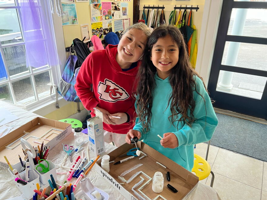 At Seacoast ArtSpot, best friends Leena Trout (right) and Lila O'Connell (left), both of Brentwood, spent primary day crafting. Lila said if she were president, her cabinet members would all be required to wear shorts or skirts (Lila wears shorts everyday).