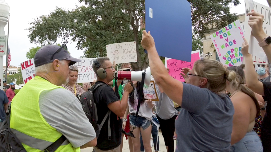 About 200 people converged outside the old Lee County Courthouse in downtown Fort Myers to protest the U.S. Supreme Court’s decision on June 24, 2022, overturning the landmark Roe v. Wade decision.