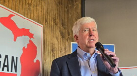 Republican former Gov. Rick Snyder speaks at an event in West Michigan on October 28, 2026.