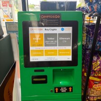 A cryptocurrency kiosk at a shell gas station in Newark.