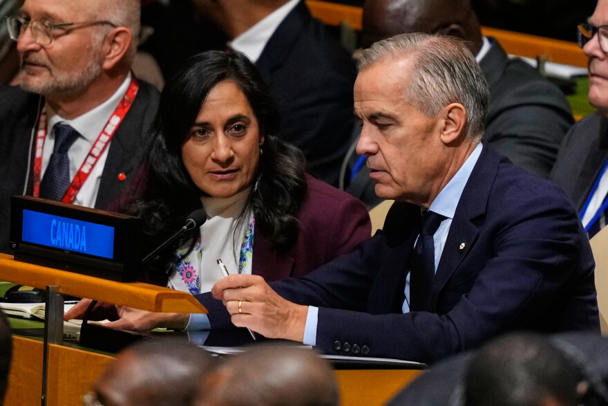 Canada's Prime Minister Mark Carney arrives ahead of the 81st session of the United Nations General Assembly at United Nations headquarters, Tuesday, Sept. 22, 2026.